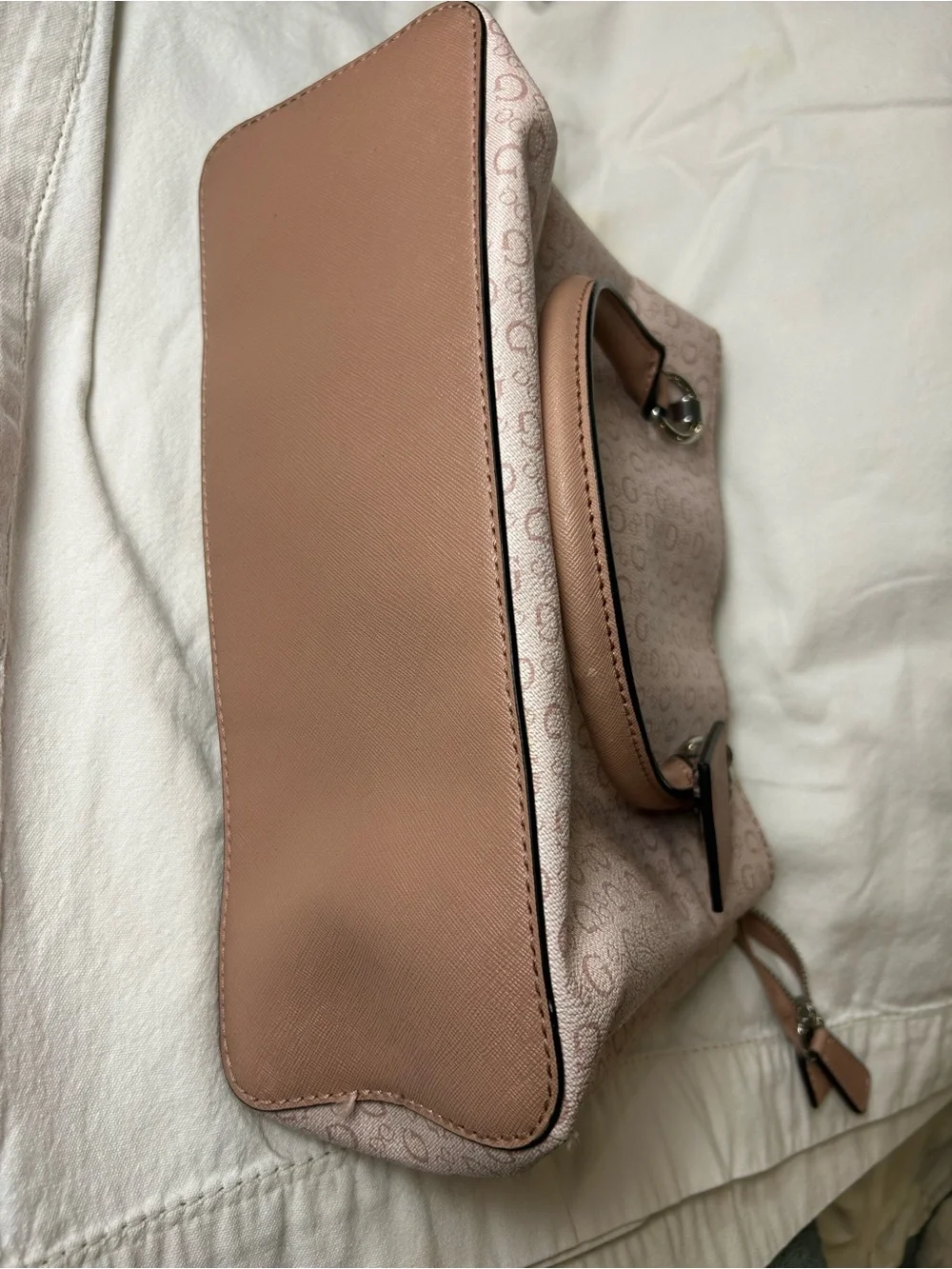GUESS Blush Pink Monogram Satchel with darker pink  Handles